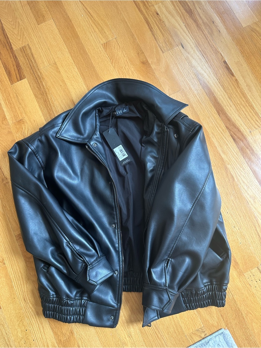 NWT Lioness Black Faux Leather Bomber Jacket